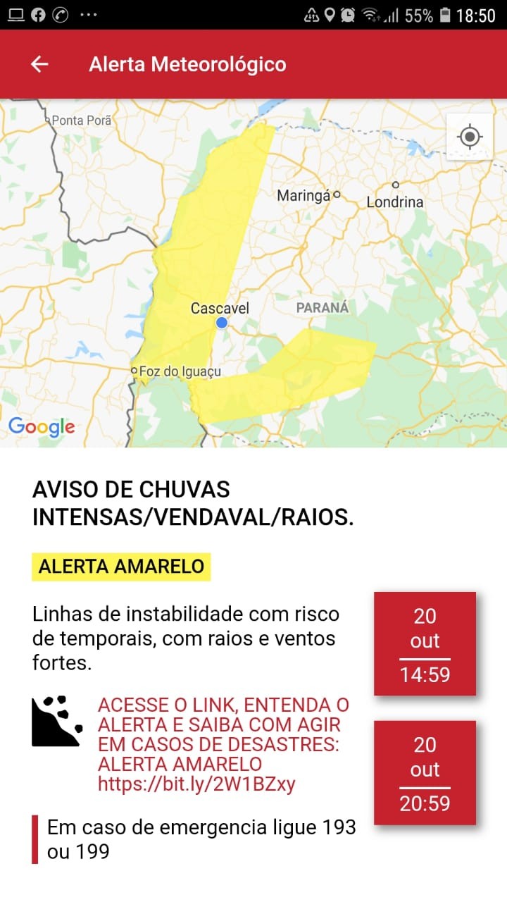 Defesa Civil alerta para temporal na região Oeste