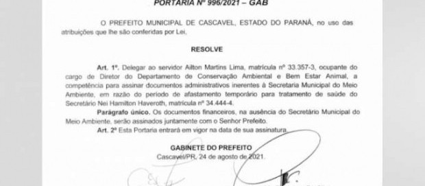 Servidor assume temporariamente atividades do secretário Nei Haveroth