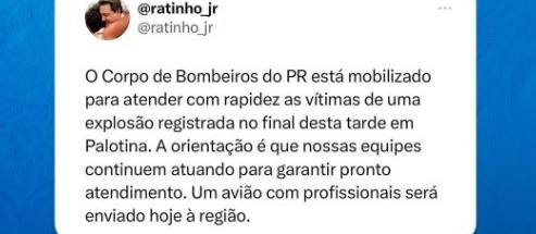Governo do Paraná encaminha avião com profissionais de socorro para Palotina
