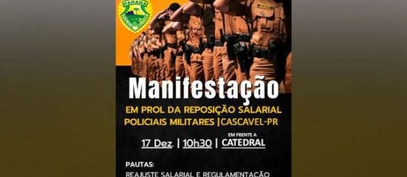 Manifestação pacífica de policiais militares será realizada hoje em frente à Catedral