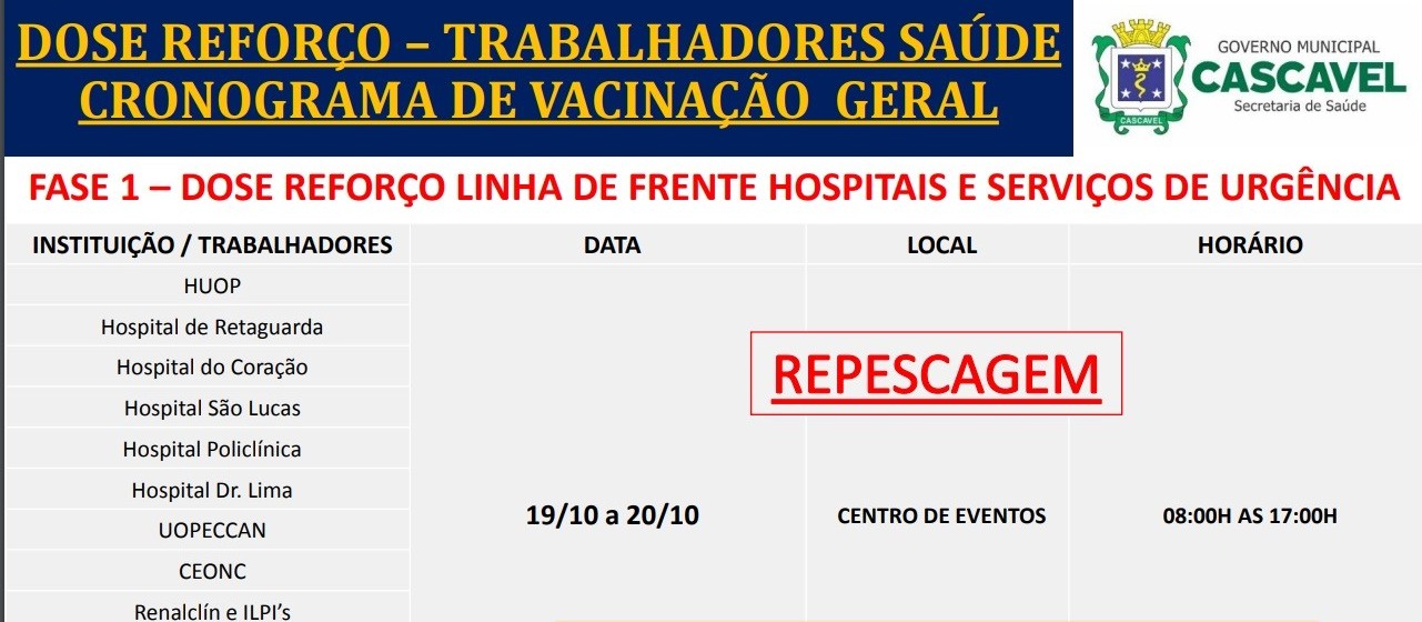 Terça-feira terá repescagem da dose de reforço para profissionais de saúde