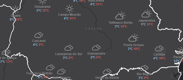 Previsão de geada para o Paraná nesta quarta-feira (18)