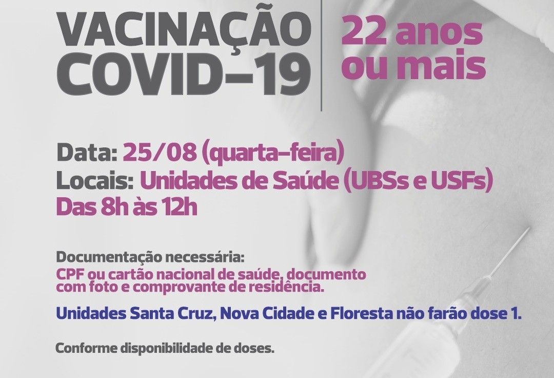 Cascavel vacina população com 22 anos ou mais nesta quarta