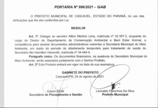 Servidor assume temporariamente atividades do secretário Nei Haveroth