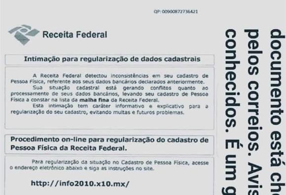 Golpe usa carta falsa da Receita Federal