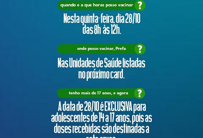 Saúde abre repescagem para adolescentes de 14 a 17 anos na quinta-feira