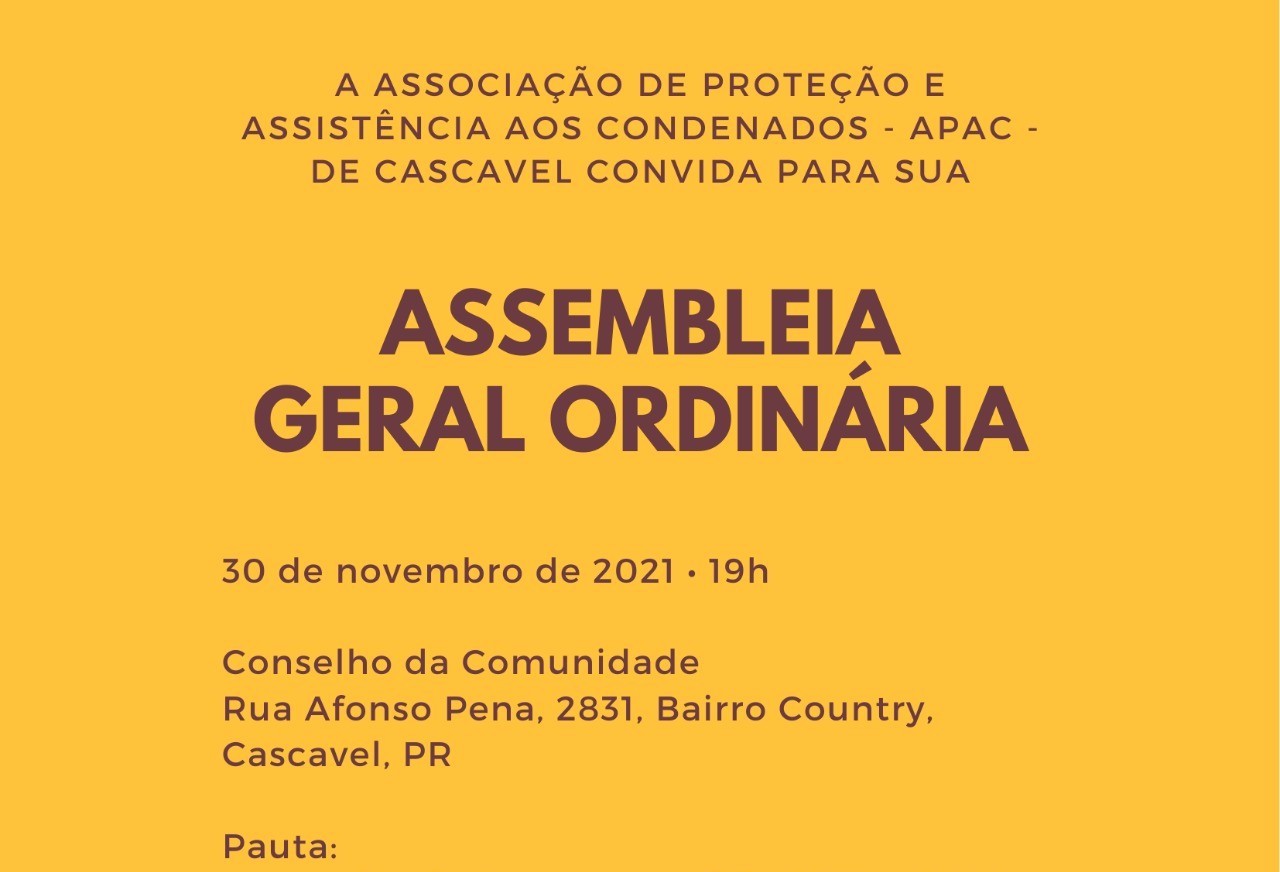 APAC realiza Assembleia Geral Ordinária no dia 30 de novembro 