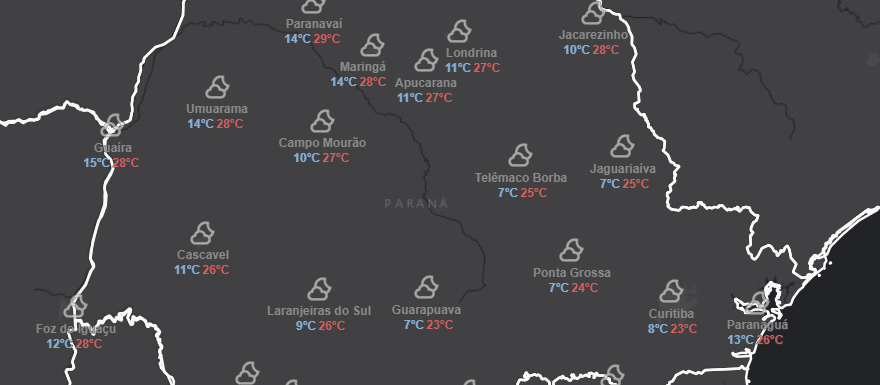 Massa de ar seco não deixa chuvas chegarem ao Paraná