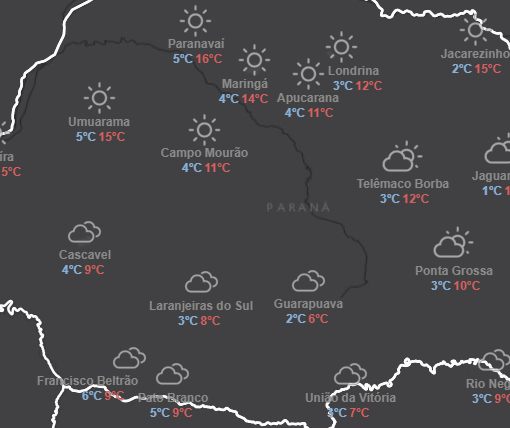 Previsão de geada para o Paraná nesta quarta-feira (18)